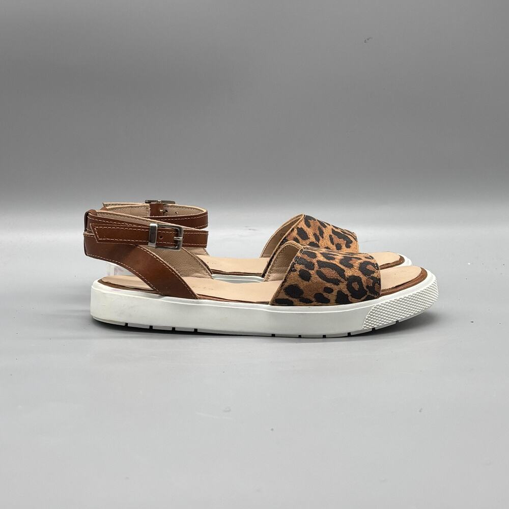 Elephantito Sandals Girls 13 Brown Leather Leopard Print Ankle Buckle Strap
